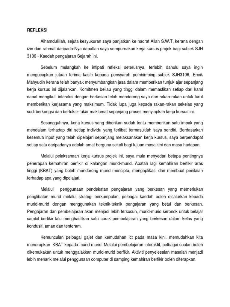 Contoh Penulisan Refleksi | PDF