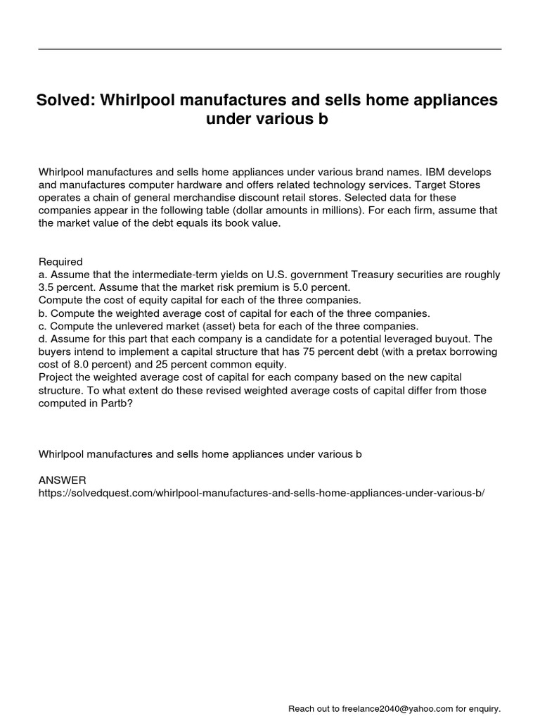 Whirlpool Manufactures and Sells Home Appliances Under Various B PDF