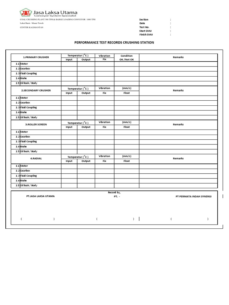 Form Comisionig&performance test-GPU Project Crushing Station | PDF ...