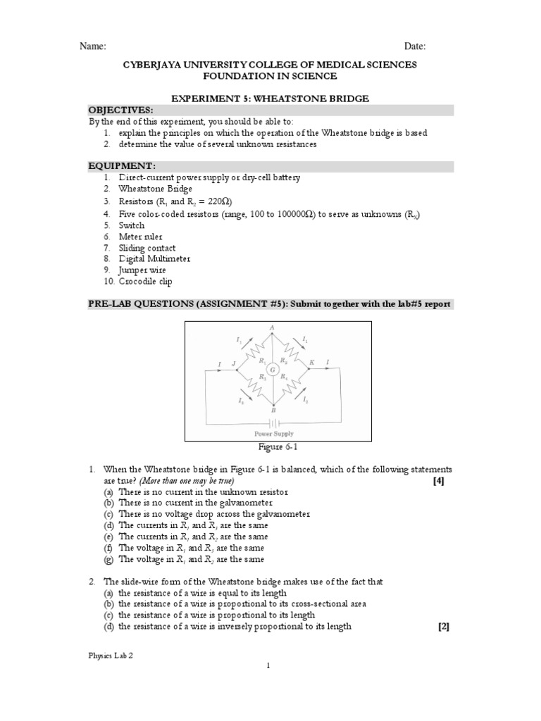Wheatstone Bridge Experiment Report | PDF | Resistor | Electrical ...