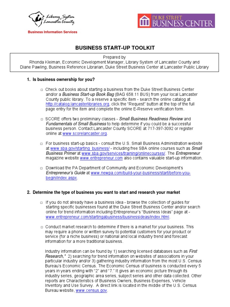 Business Startup Toolkit | PDF | United States Census Bureau | Sole ...