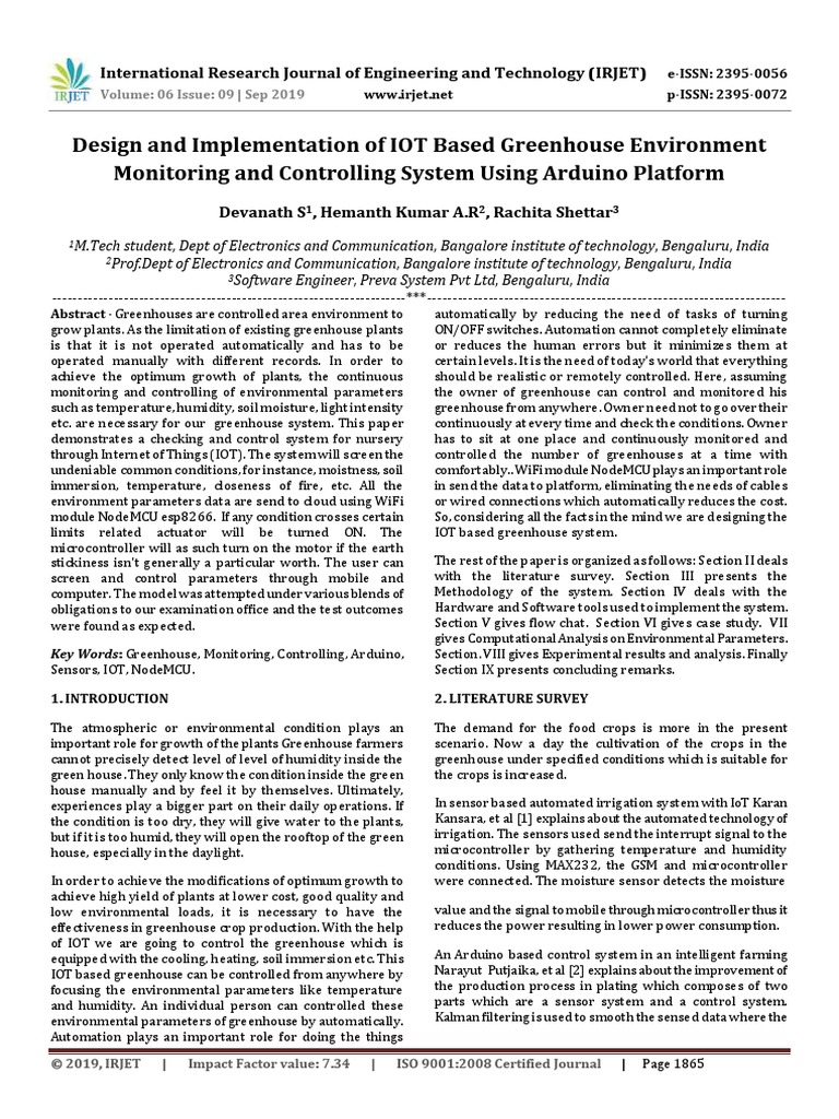 Green House Monitoring Using IOT | PDF | Internet Of Things | Greenhouse
