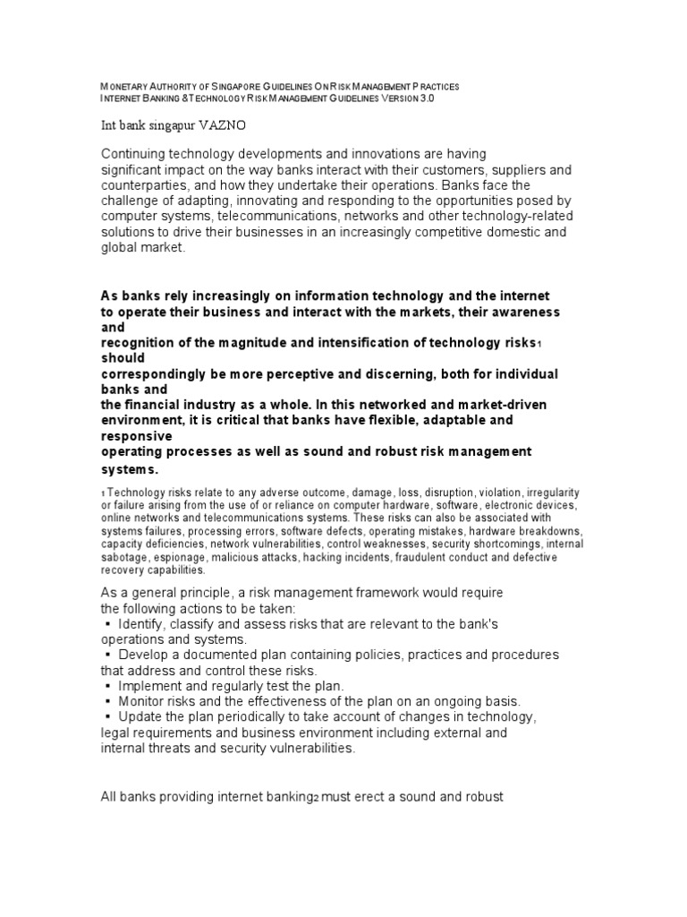 MAS Internet Banking Risk Guidelines | PDF | Risk Management | Computer ...