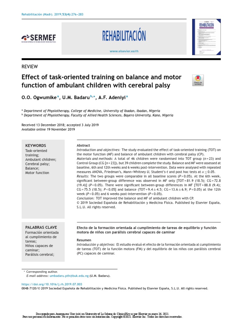 Effect of Task-Oriented Training On Balance and Motor Function of ...