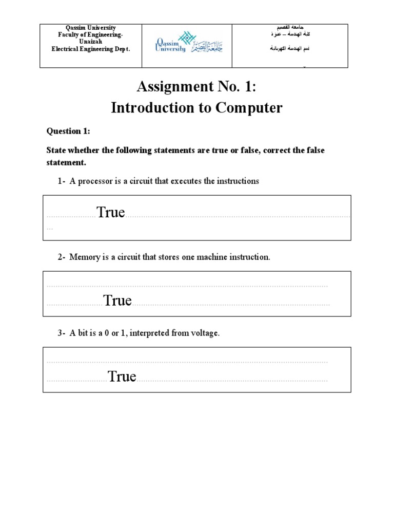 Assignment No. 1: Introduction To Computer | PDF | Computer Data ...
