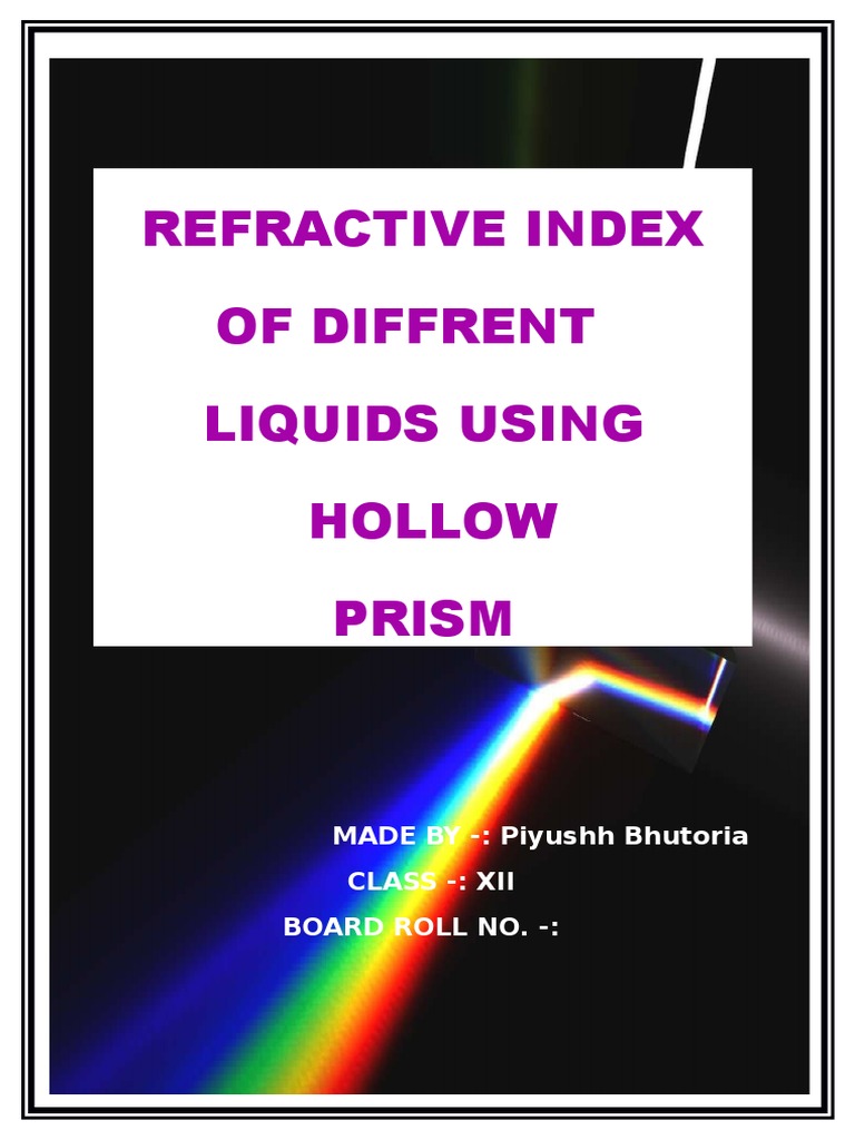 Refractive Index of Different Liquids Using Hollow Prism | PDF | Prism ...