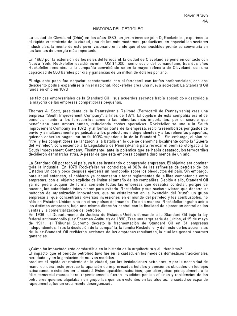 Historia Del Petroleo | PDF | Aceite estándar | John D. Rockefeller