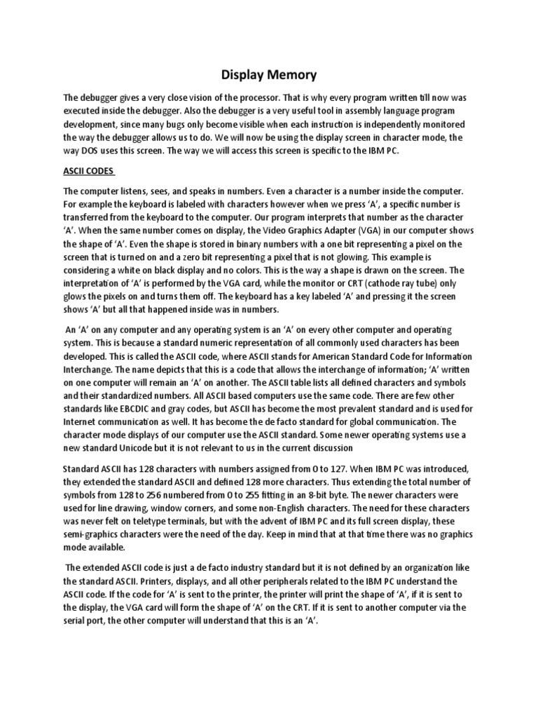 Display Memory: Ascii Codes | Download Free PDF | Ascii | Computer Monitor