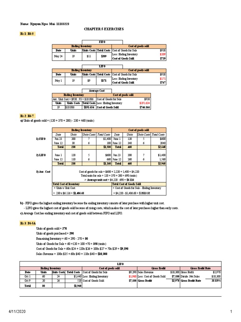 Accounting CHAP 6 - Sheet1 | PDF | Cost Of Goods Sold | Inventory