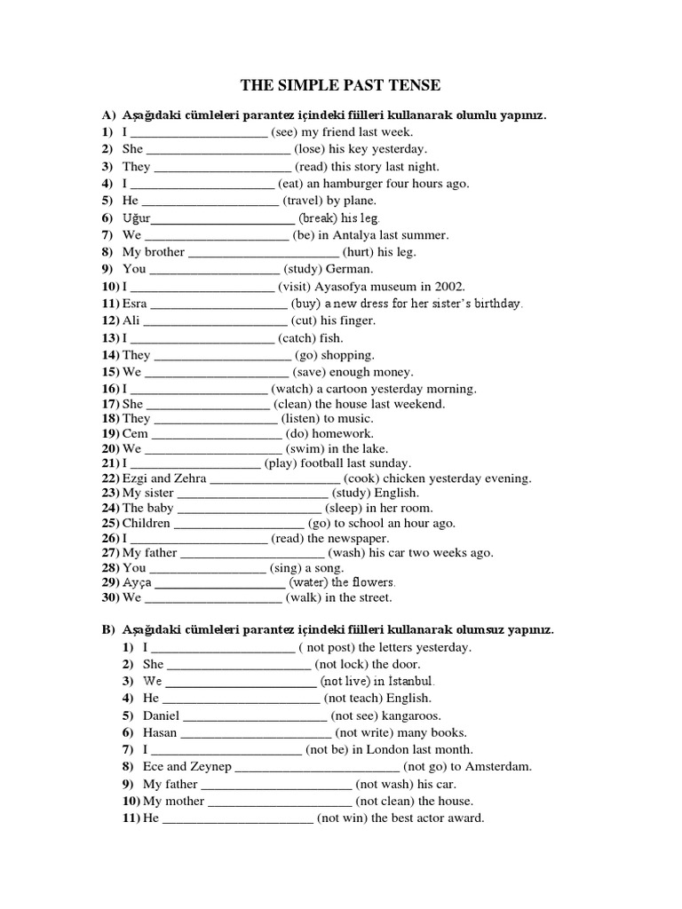 Simple Past Tense Exercises for 7th Grade | PDF | Language Arts ...