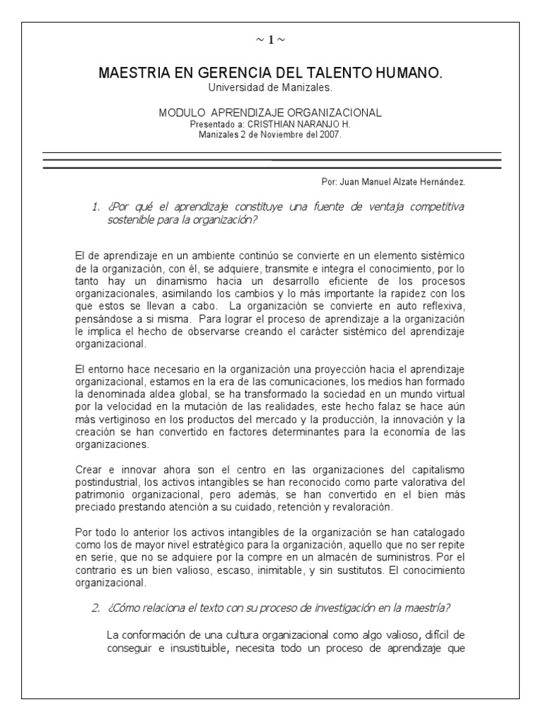 El Aprendizaje Organizacional | PDF | La naturaleza humana | Aprendizaje