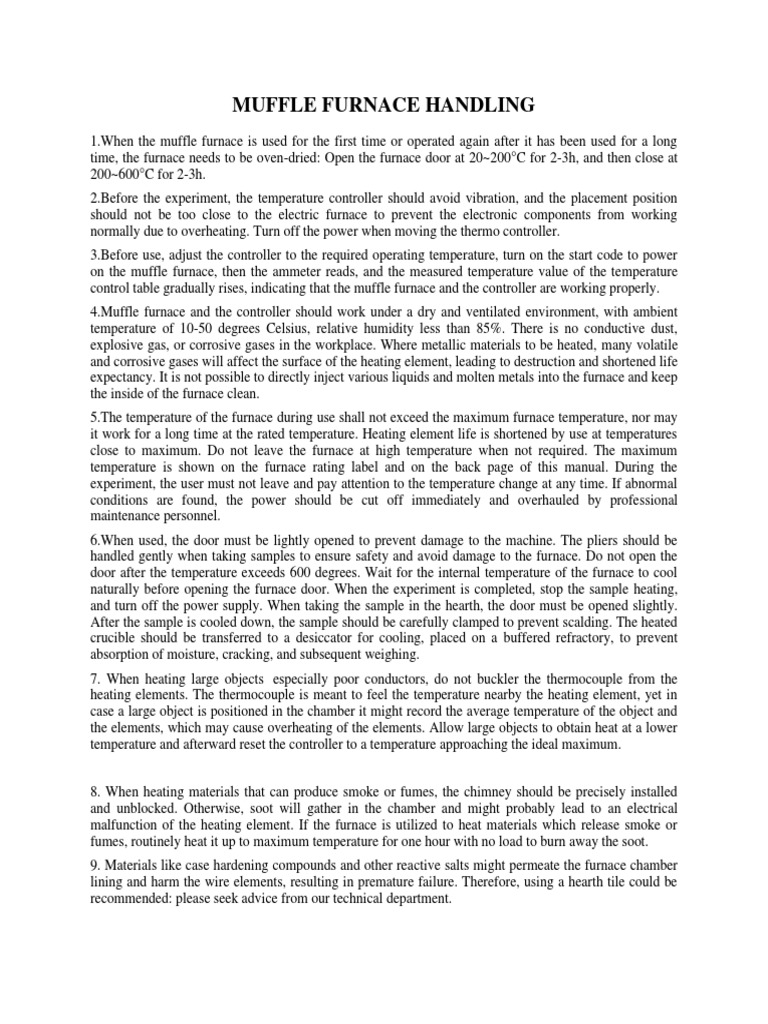 Muffle Furnace Handling PDF Temperature Furnace