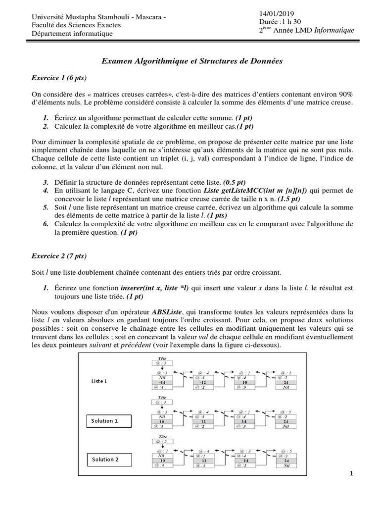 Examen Algorithmes et Structures de Données | PDF | Programmation ...