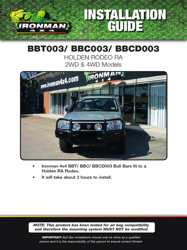 Holden Rodeo Bull Bar Installation Guide | PDF | Electrical Connector ...
