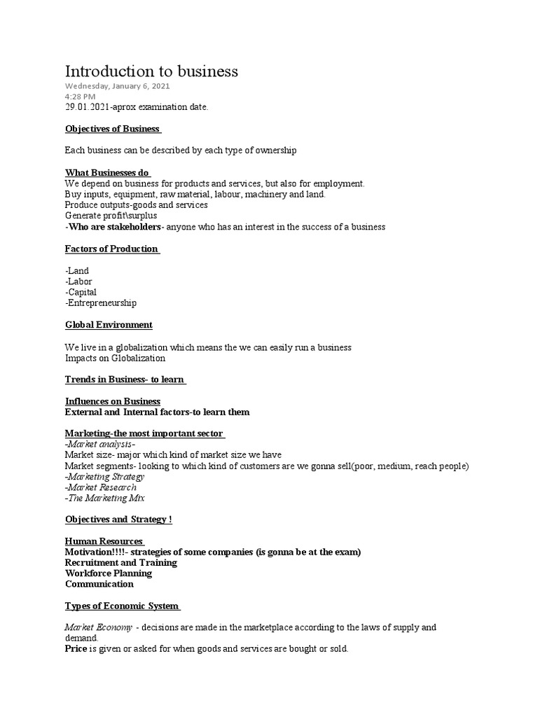 Introduction To Business: Wednesday, January 6, 2021 4:28 PM | PDF