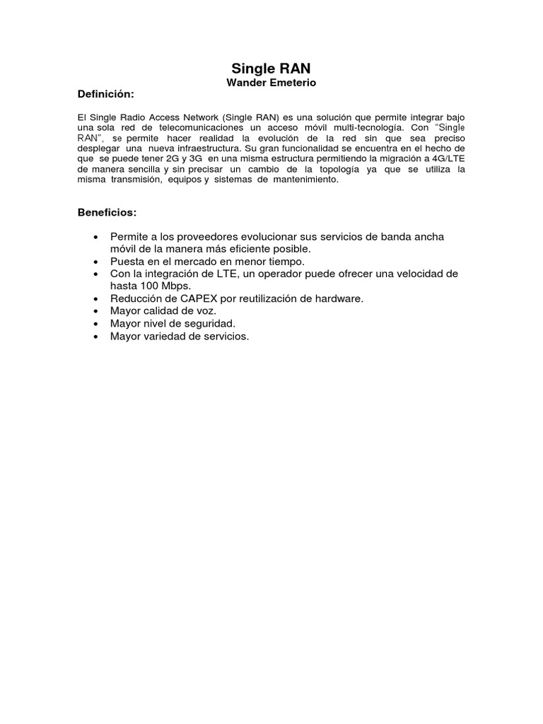 Single RAN: Evolución Eficiente de Redes | PDF