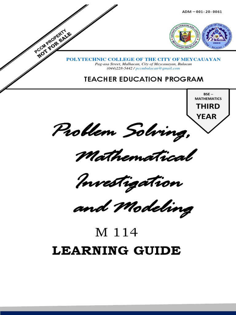 Problem Solving, Mathematical Investigation and Modeling: Learning ...