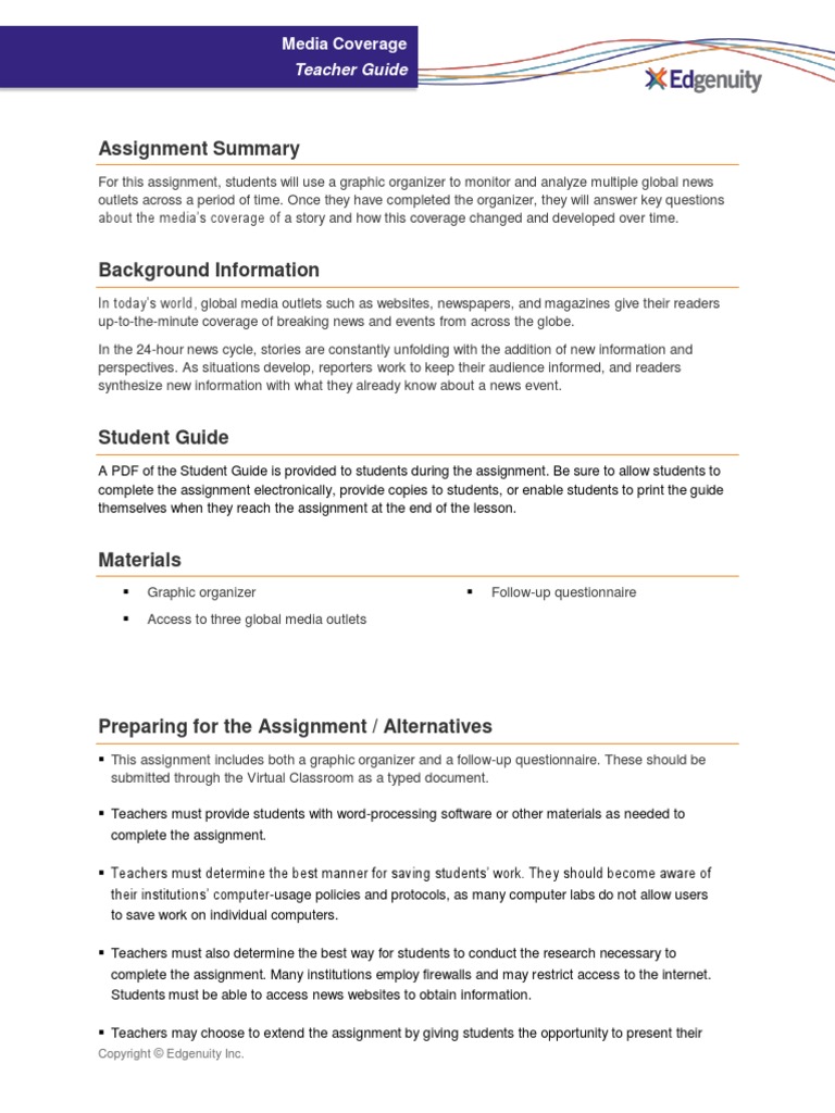 Project - Media Coverage - Teacher Guide | PDF | News | Mass Media