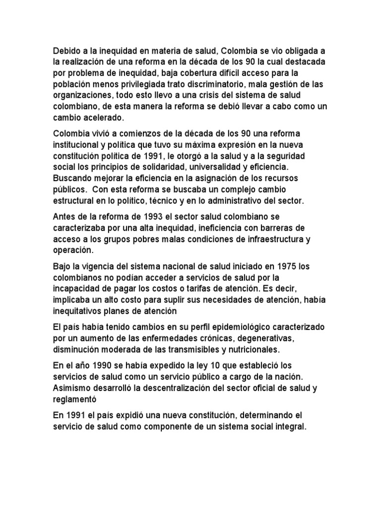 Reformas del Sistema de Salud en Colombia | PDF | Bienestar | Sistema ...