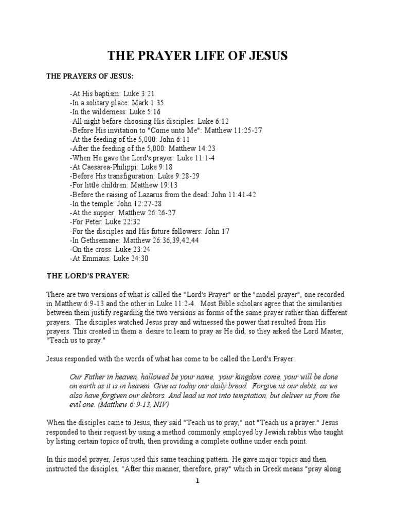 The Prayer Life of Jesus Explained | PDF | Lord's Prayer | Gospel Of ...