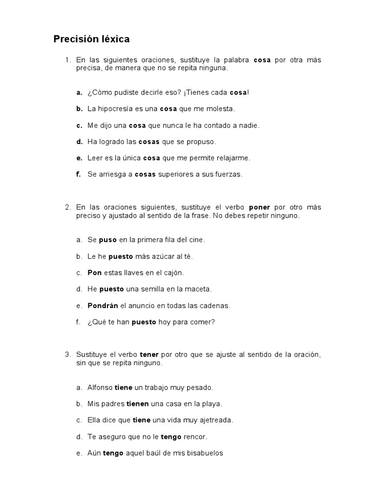 Ejemplos de Precisión Léxica | PDF | Artes del Lenguaje y Comunicación ...
