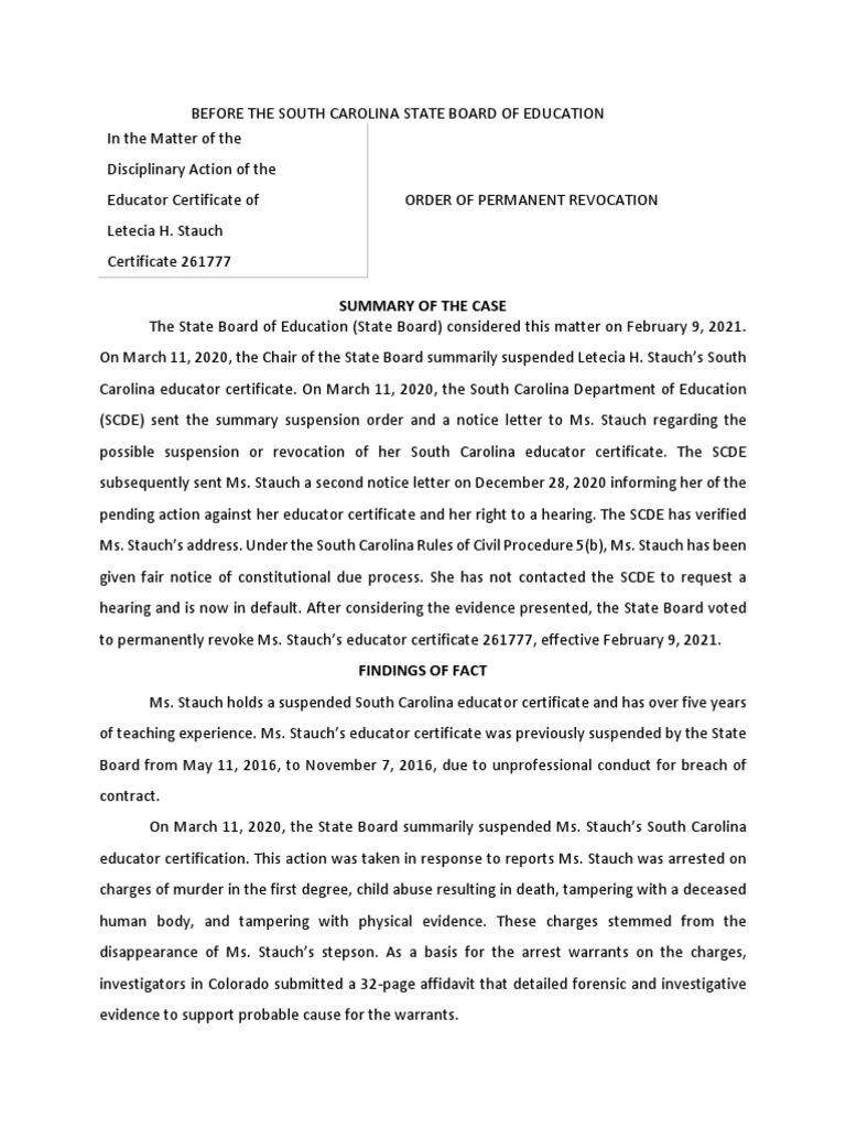 Stauch Letecia H Order of Permanent Revocation | PDF | Arrest Warrant ...