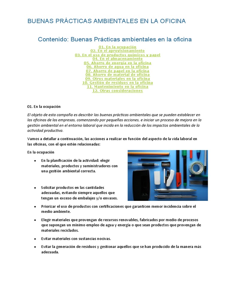 Buenas Prácticas Ambientales en Oficinas | PDF | Reciclaje | Residuos