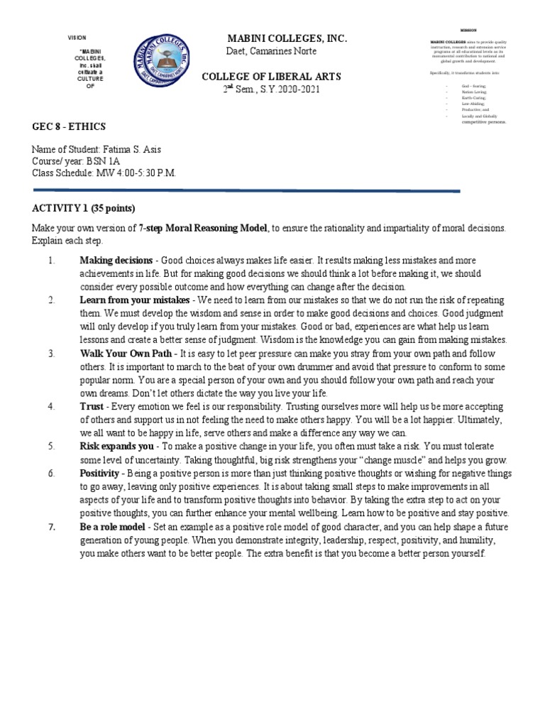 7-Step Moral Reasoning Model Explained | PDF | Risk | Thought