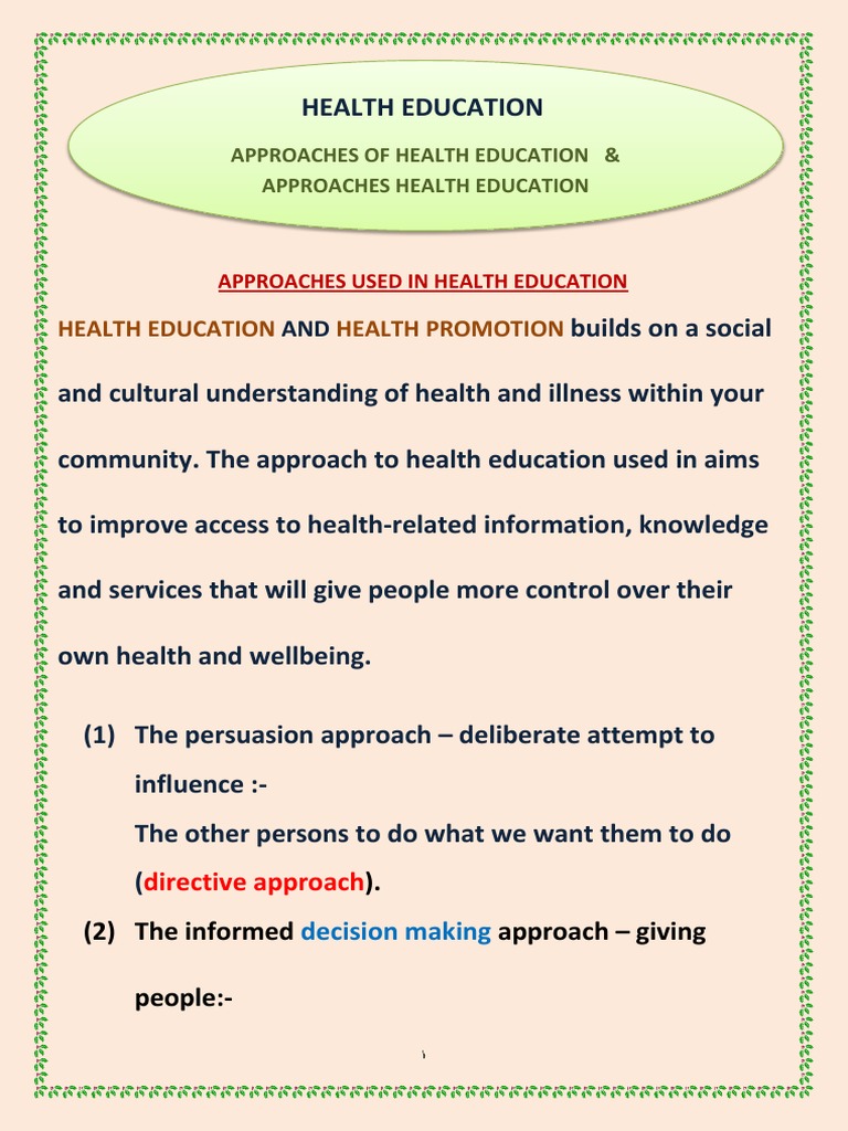 Approaches To Health Education Pdf Health Education Health Care