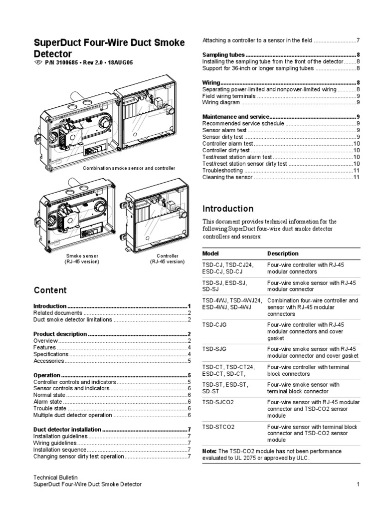 R2 SuperDuct Four-Wire Duct Smoke Detector Technical Bulletin | PDF ...