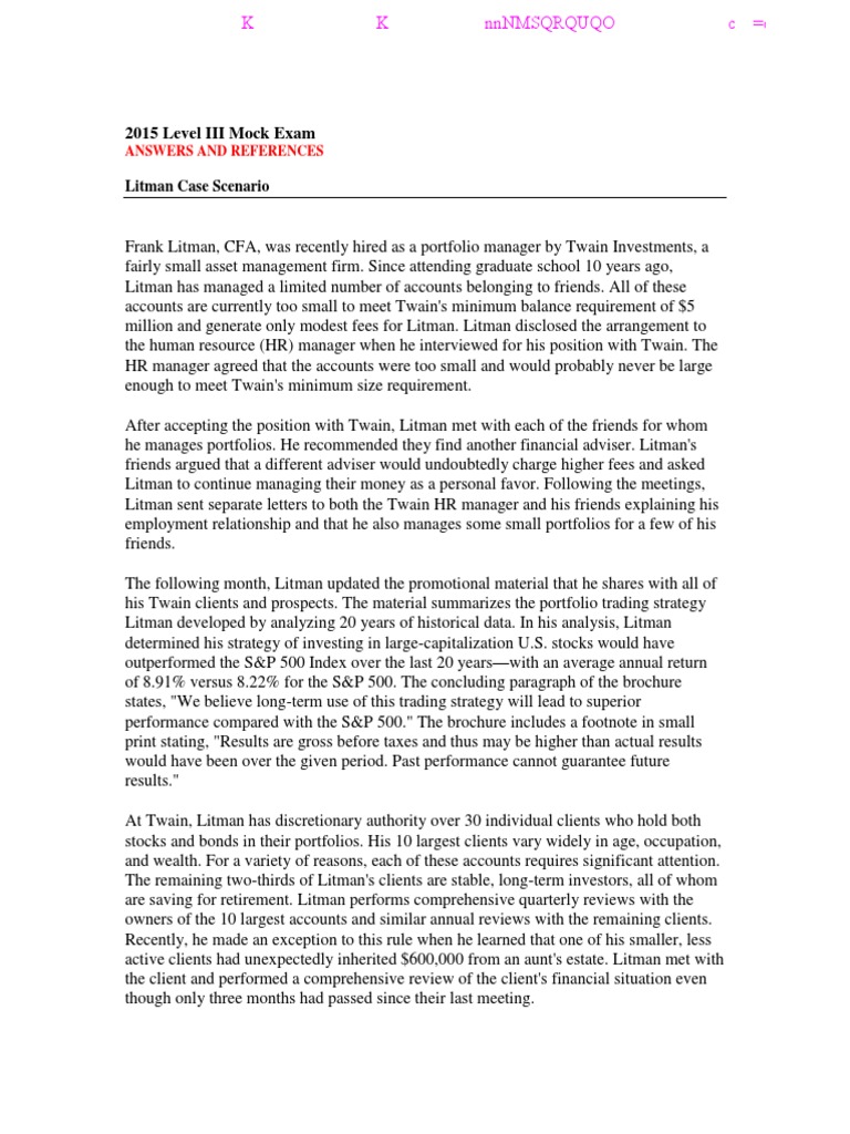 2015 CFA Level 3 Mock Exam Afternoon - Ans | PDF | Stock Market Index ...