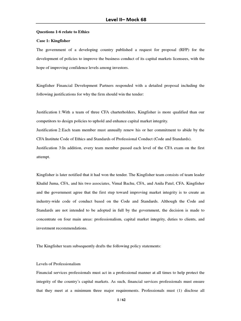 CFA Level II Ethics Mock Exam Analysis | PDF | Errors And Residuals ...
