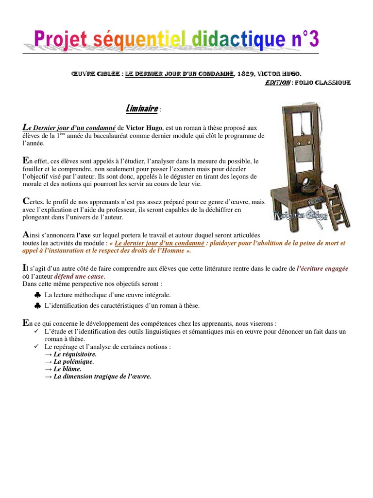 Projet pédagogique : Hugo et la peine de mort | PDF | Théâtre | Romans