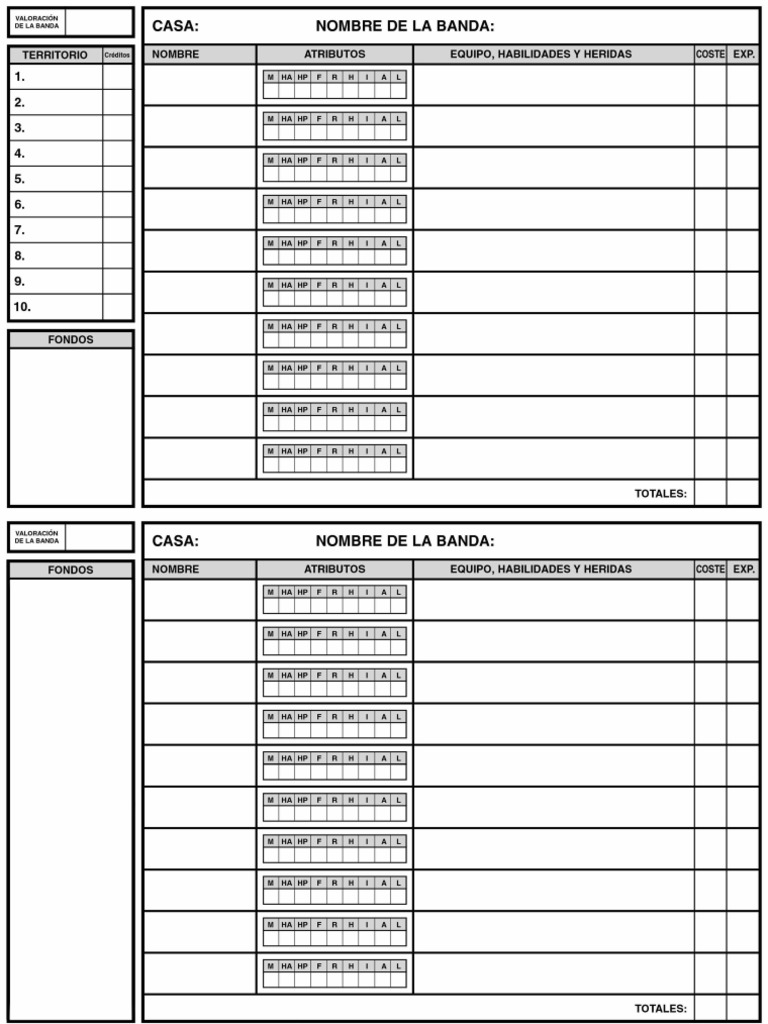 Necromunda - Hoja Control Banda Editable | PDF