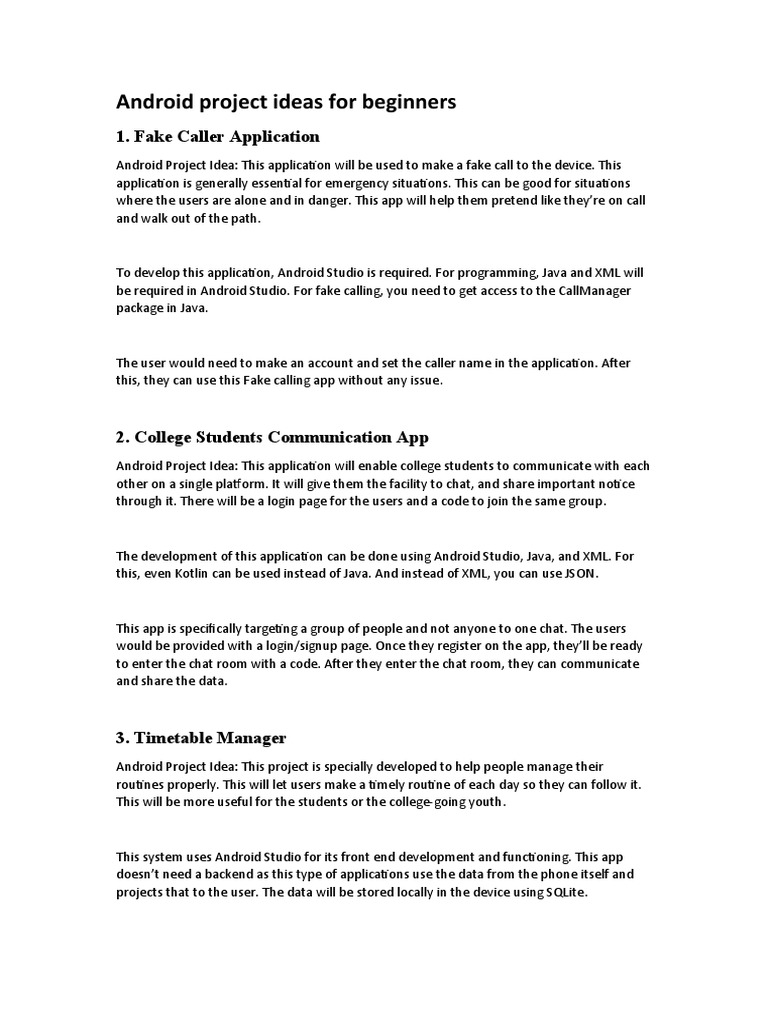 Android Project Ideas | PDF | Android (Operating System) | Mobile App
