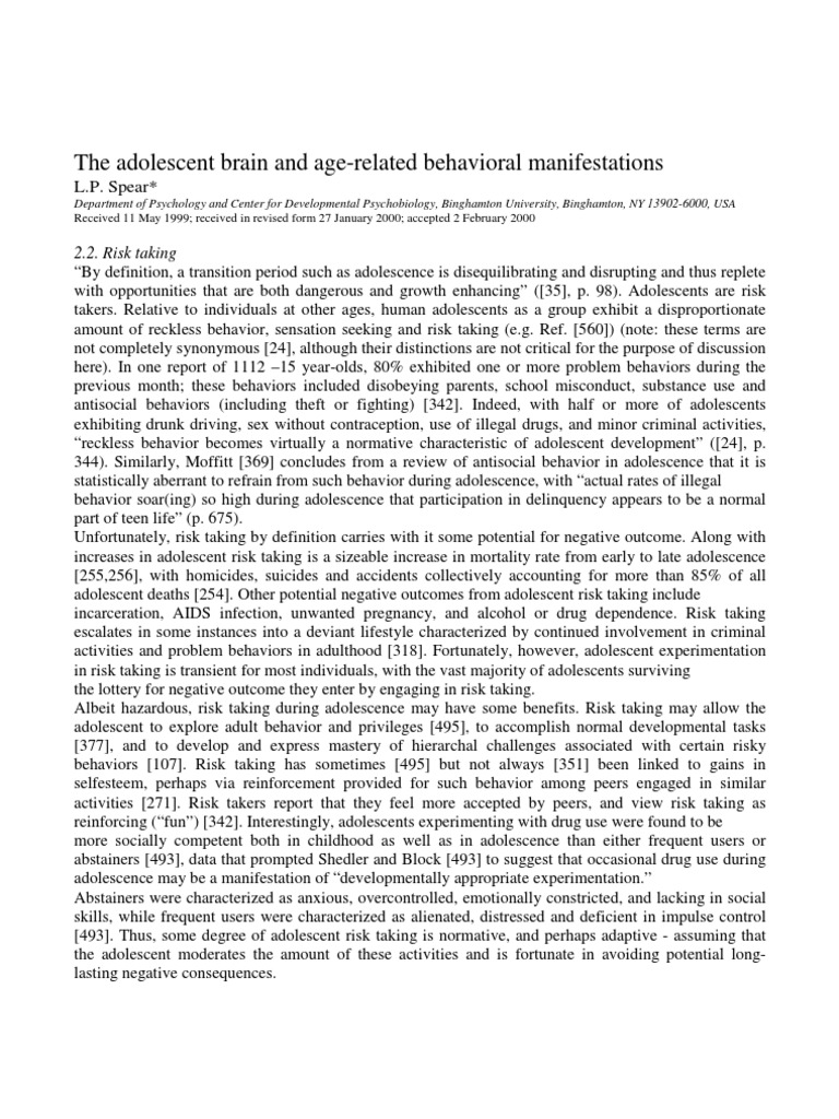 The Adolescent Brain | PDF | Adolescence | Substance Abuse