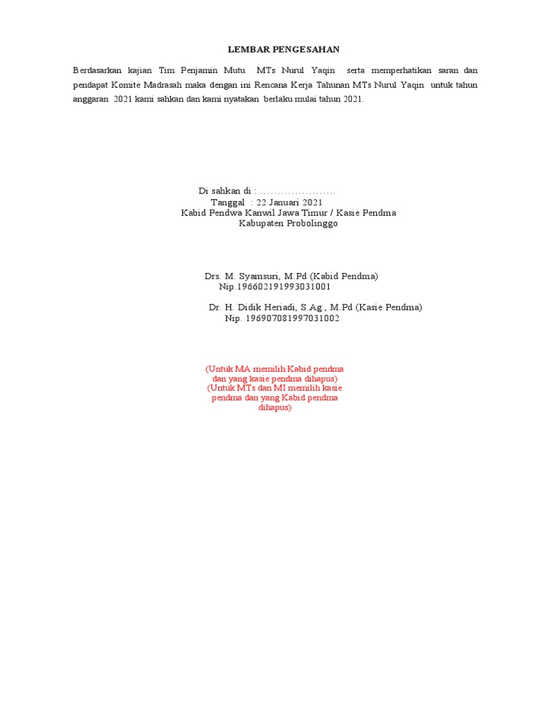 Lembar Pengesahan RKT | PDF