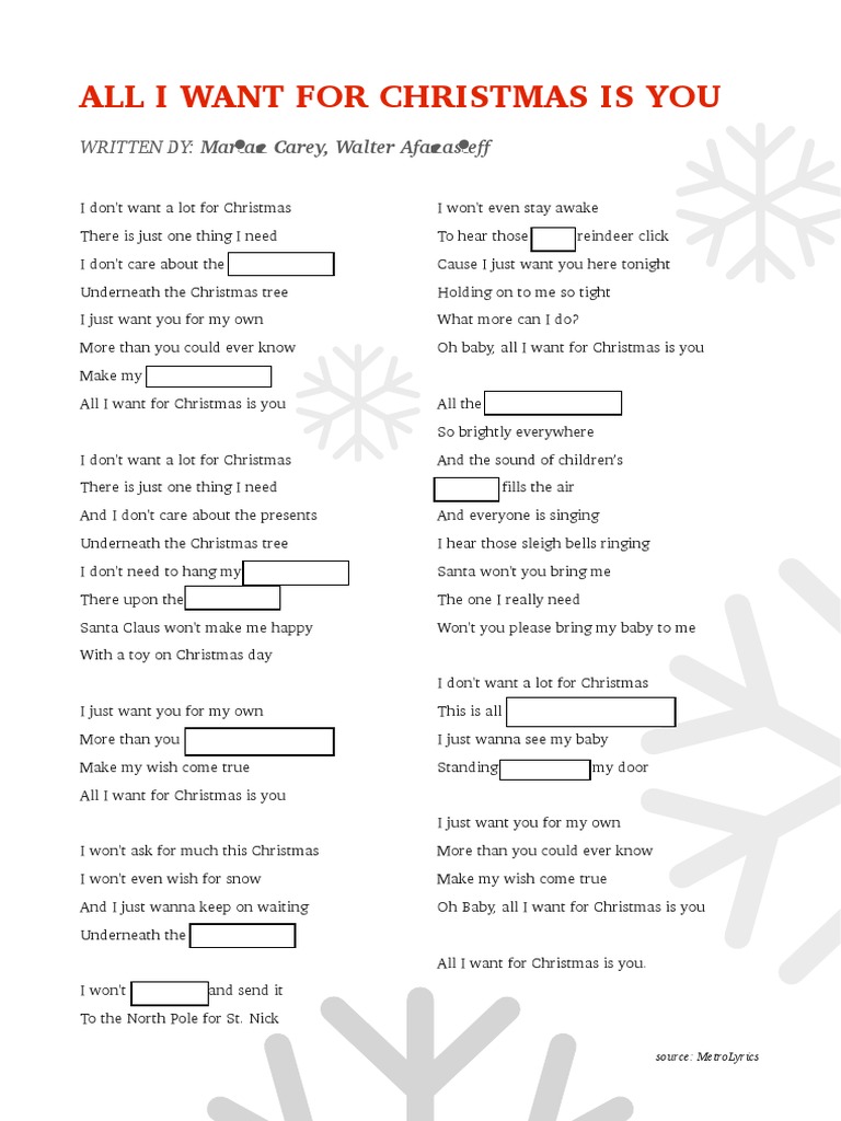All I Want For Christmas Is You Lyrics PDF
