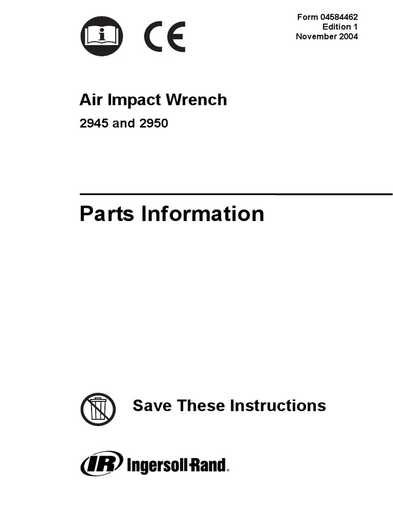 Ingersoll Rand Impact Wrench 2945 2950 Parts Manual PDF Valve Manufactured Goods