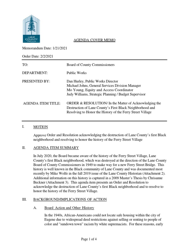 Lane County Staff Report On Ferry Street Village | PDF | Historic  Preservation | Urban Renewal