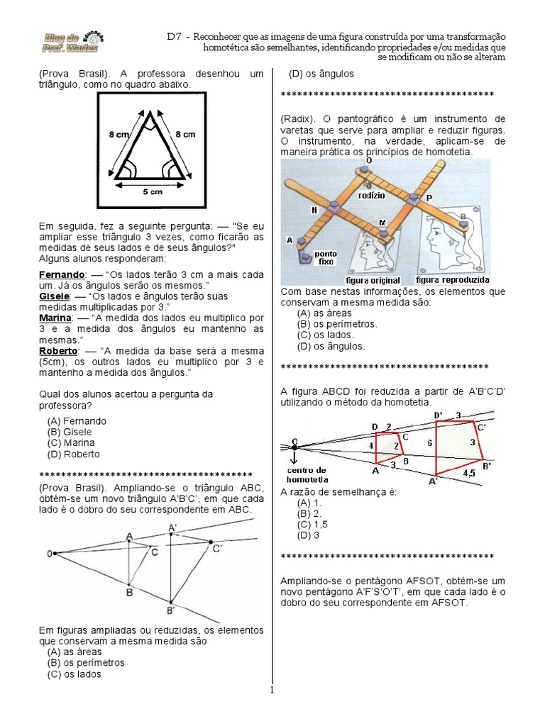 D7 (9º Ano - Mat.) - Blog Do Prof. Warles | PDF | Triângulo | Ensino de  Matemática, image size:768x1024