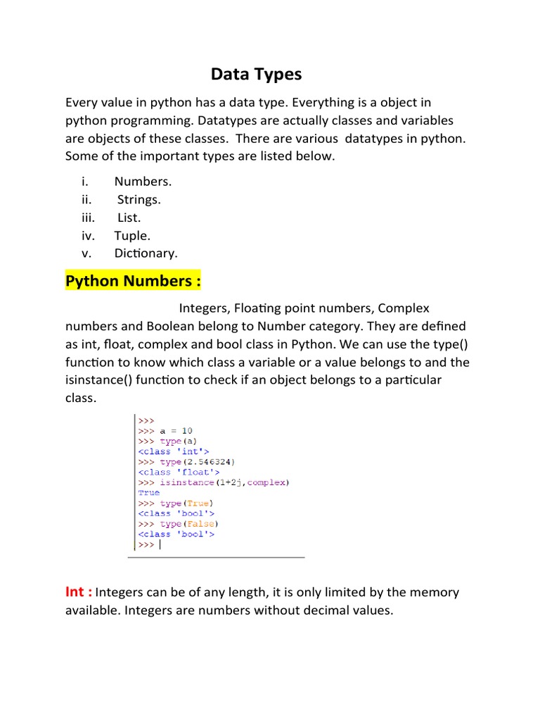 Data Types: Python Numbers | PDF | Boolean Data Type | Data Type