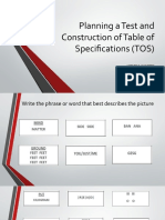 Planning A Test and Construction of Table of Specifications (TOS)