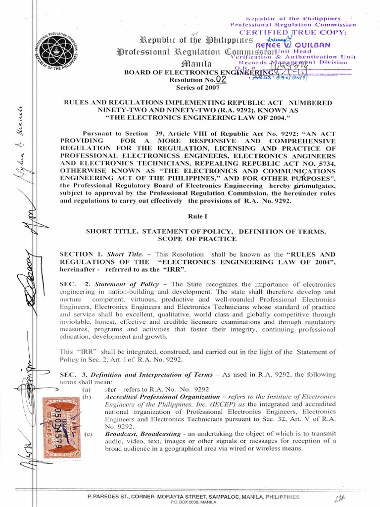 Irr ra 9292 ece law pdf science and technology