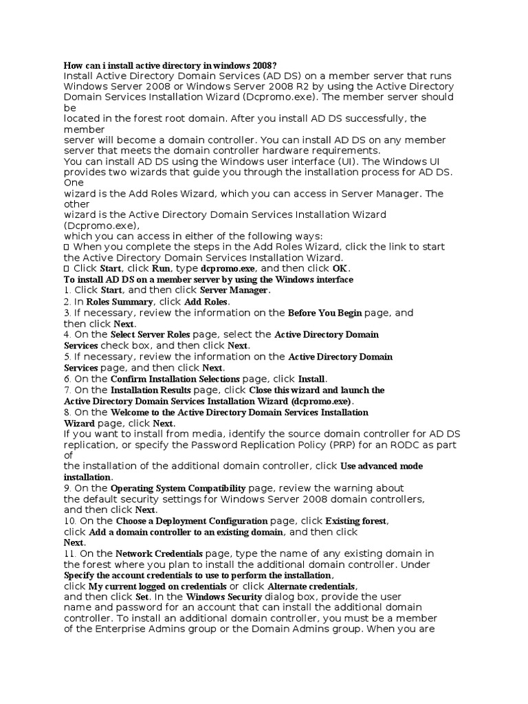 How Can I Install Active Directory in Windows 2008 | PDF | Active ...