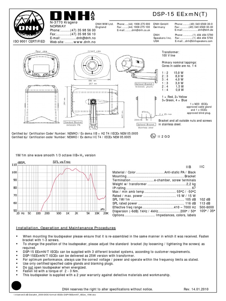 Product Specification and Installation Manual for the DSP-15 EExmN(T ...