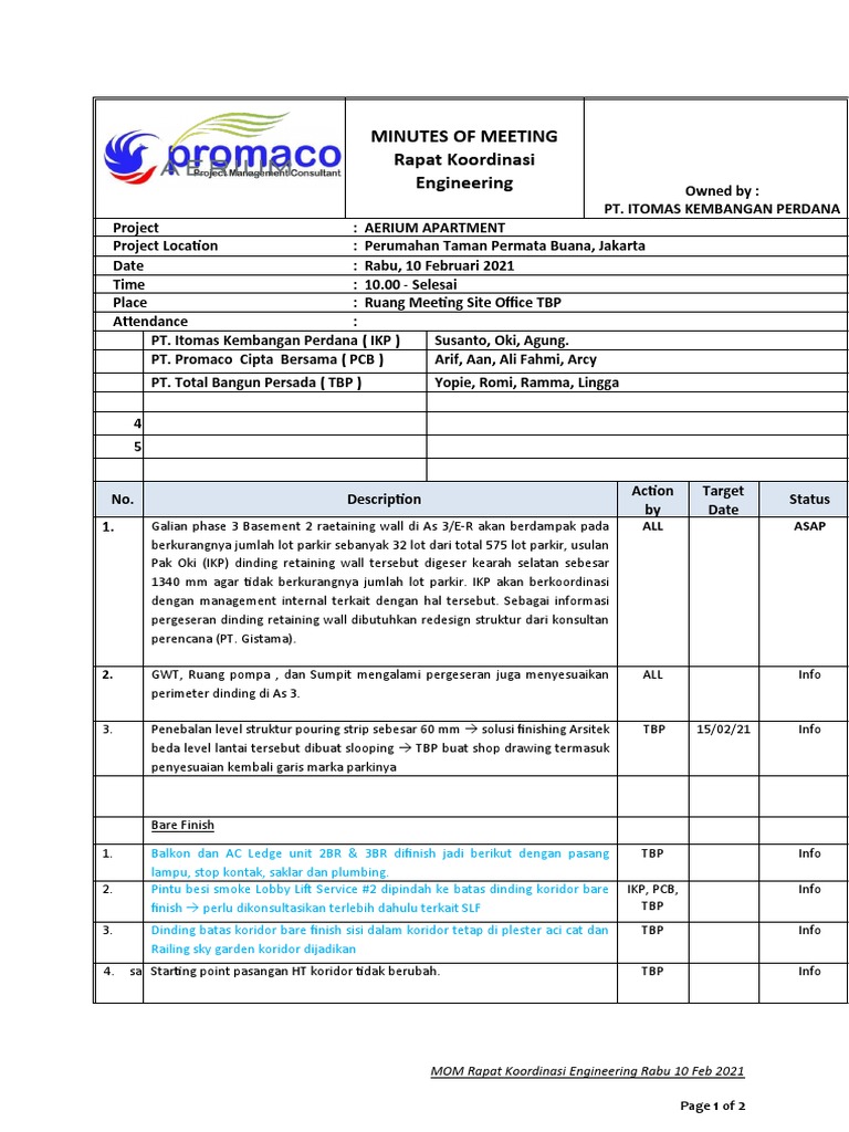 Mom Rapat Koordinasi Engineering 10 Feb 2021 Pdf