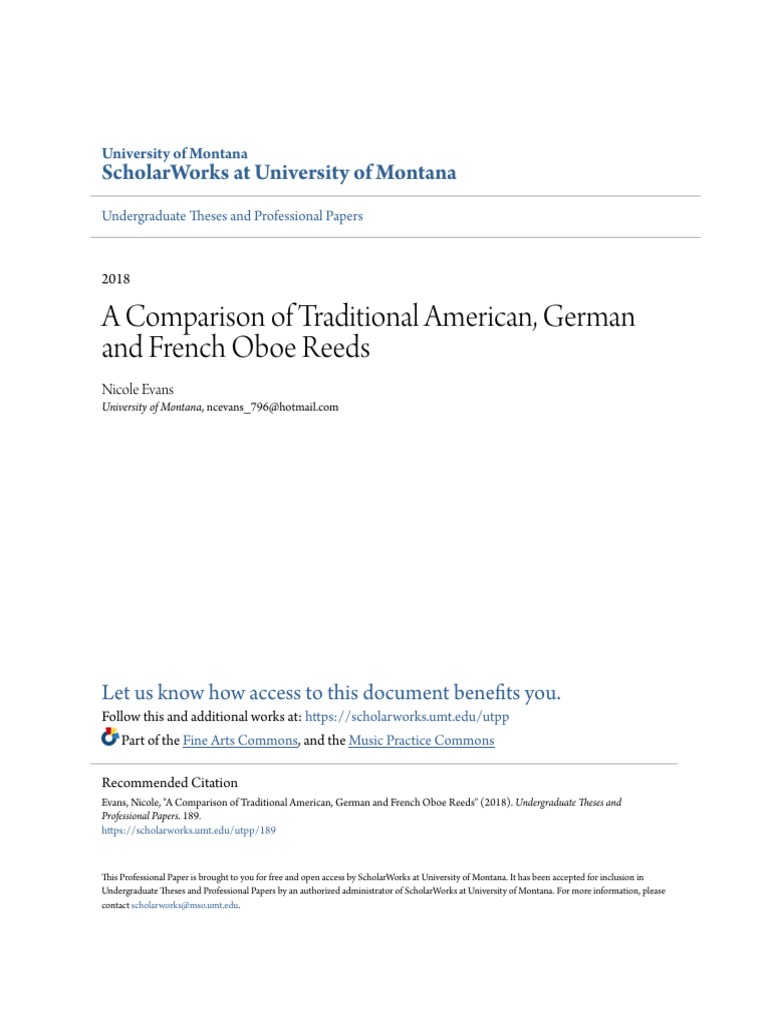 A Comparison of Traditional American, German and French Oboe Reeds