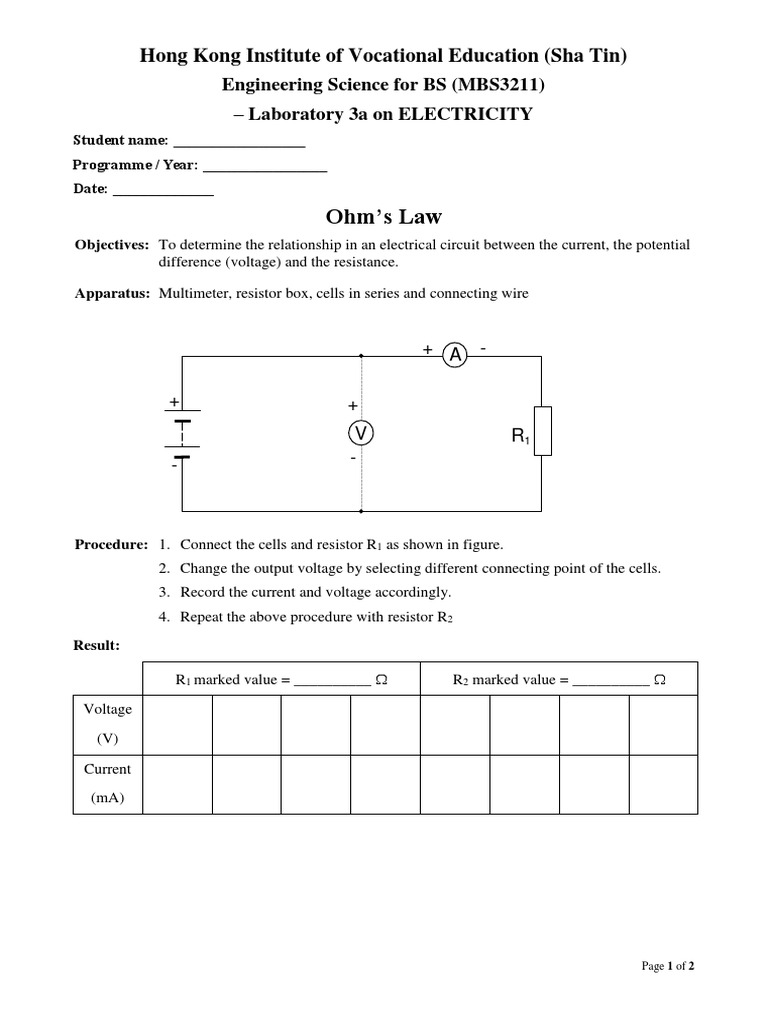 Lab 3a - Ohms Law | PDF | Voltage | Resistor