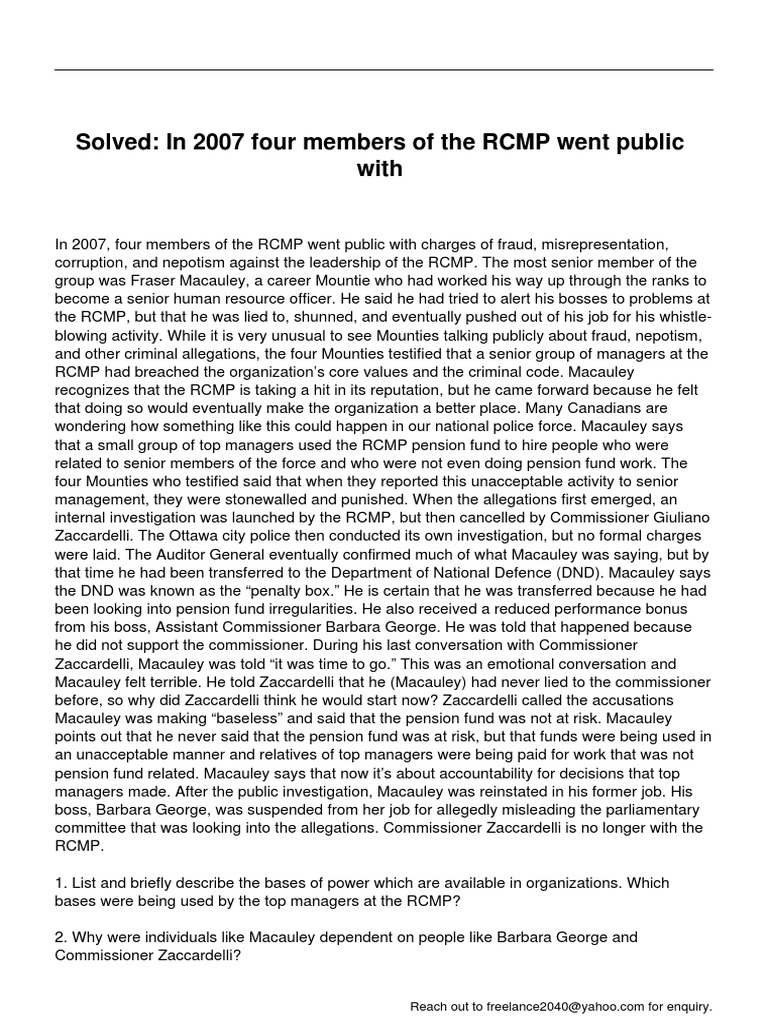 In 2007 Four Members of The RCMP Went Public With | PDF | Royal ...